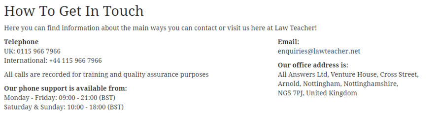 LawTeacher.net customer service
