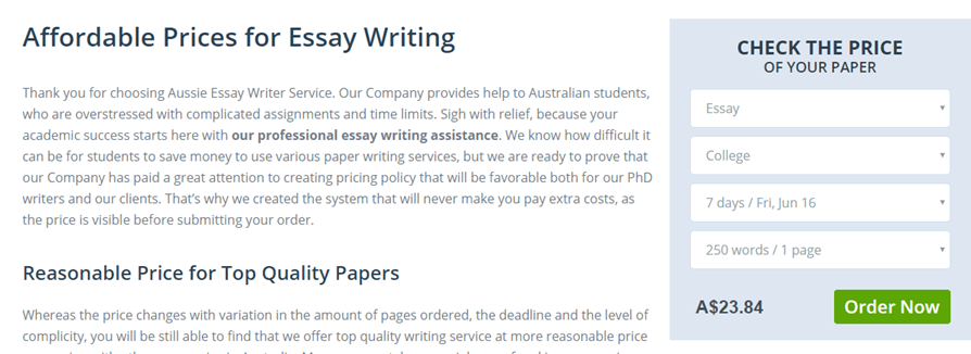 AussieEssayWriter.com.au prices