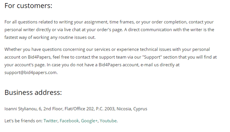 Bid4Papers.com customer service