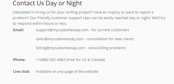 MyCustomEssay.com customer service