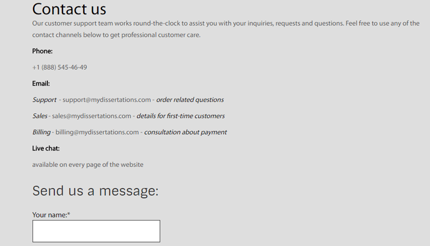 MyDissertations.com customer service
