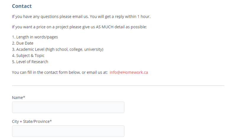 ehomework.ca customer service