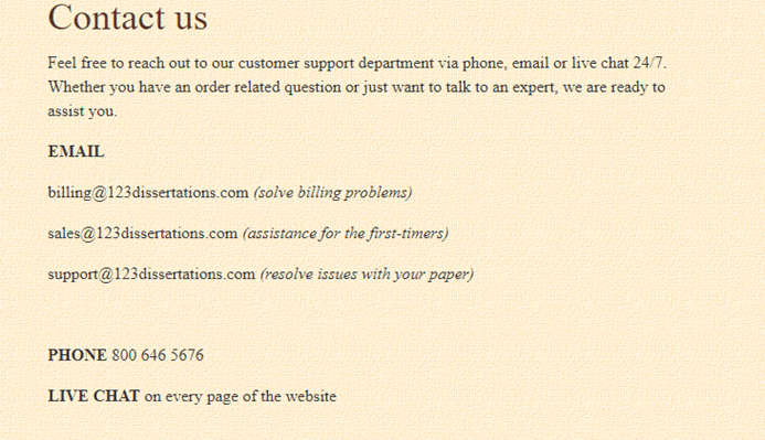 123dissertations.com customer service