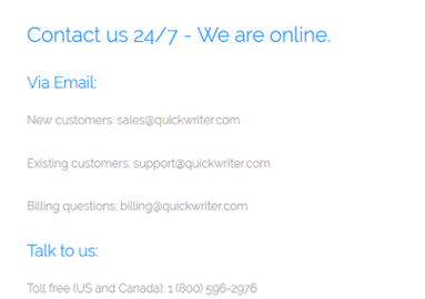 quickwriter.com customer service