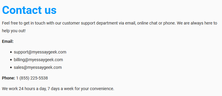 myessaygeek.com customer service