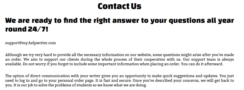 helpwriter.com customer service